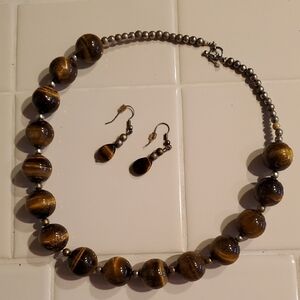 Vintage Tiger's Eye Statement Necklace & Earring Set